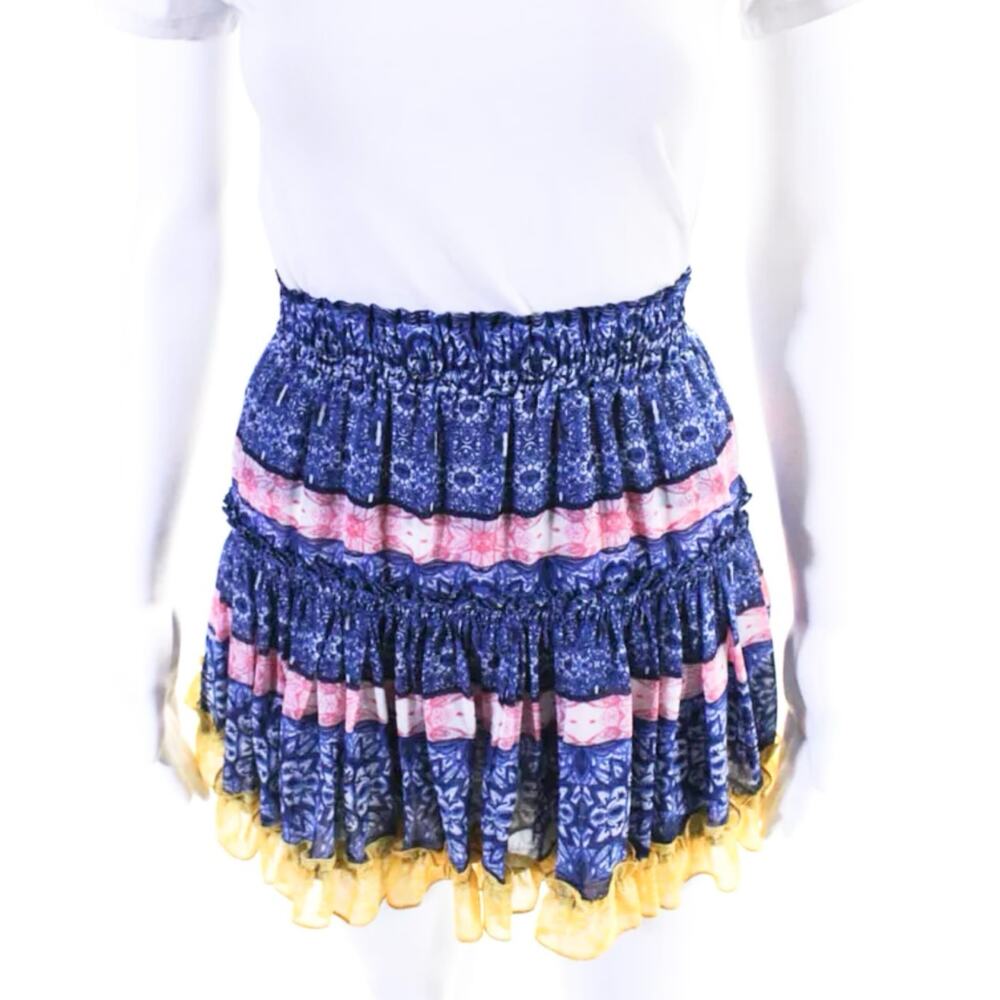 Misa Los Angeles Marion Tiered Chiffon Mini Skirt Mixed Tile Print M - Picture 6 of 11